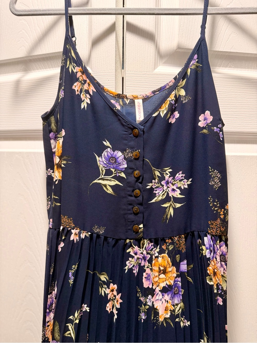 Xhilaration Navy Blue Floral Pleated Dress - Picture 3 of 5